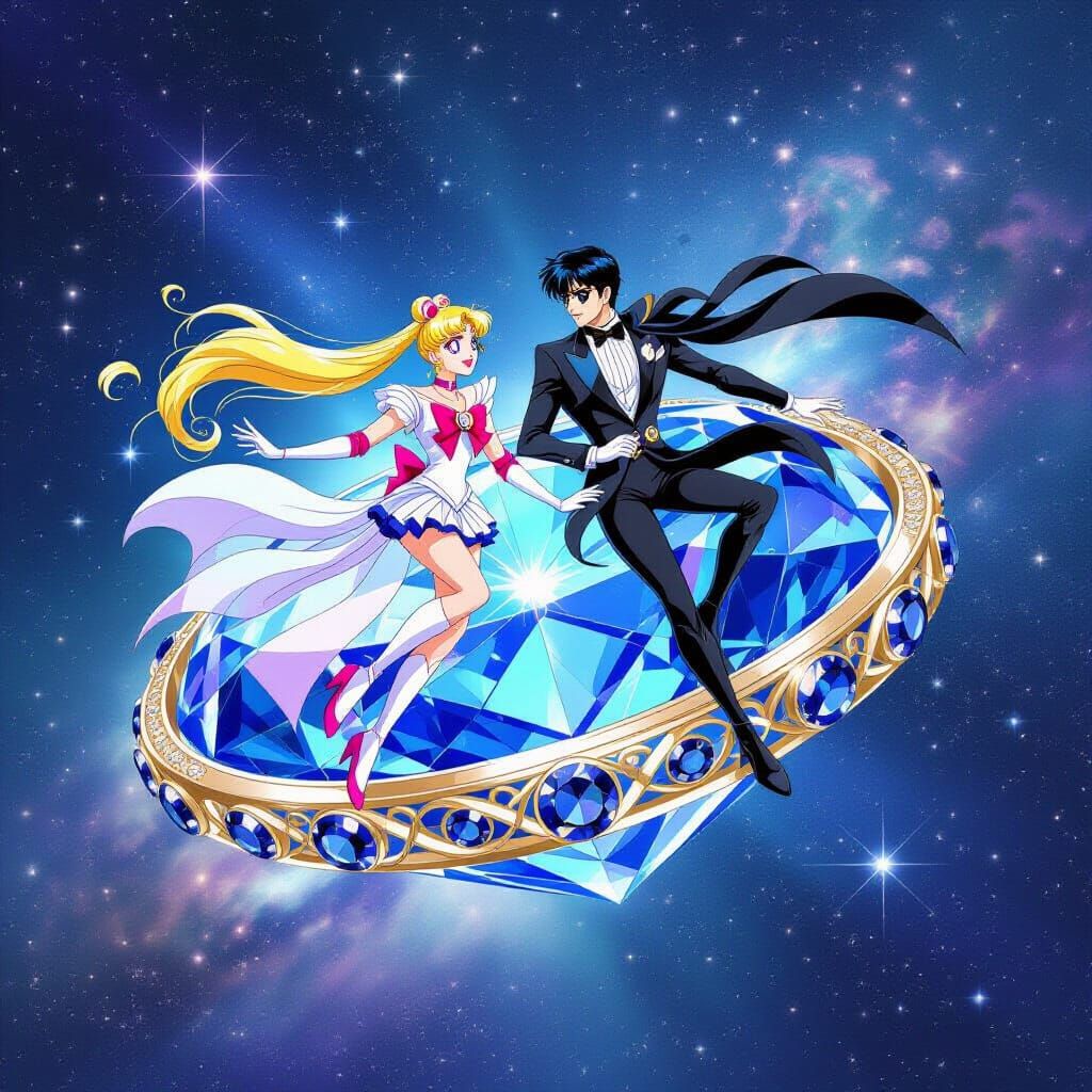 Sailor Moon and Tuxedo Mask on Starry Ring