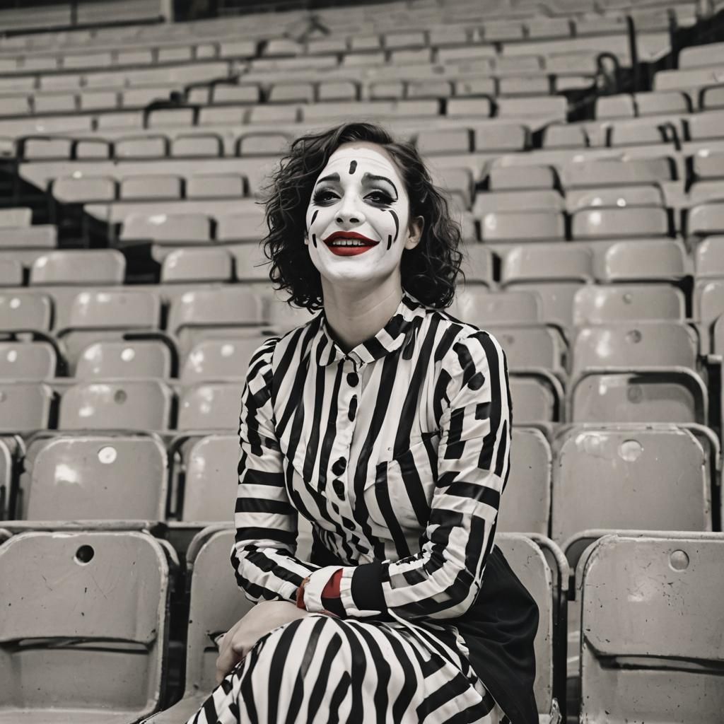 Mime Woman Applauds Circus Show with Joy