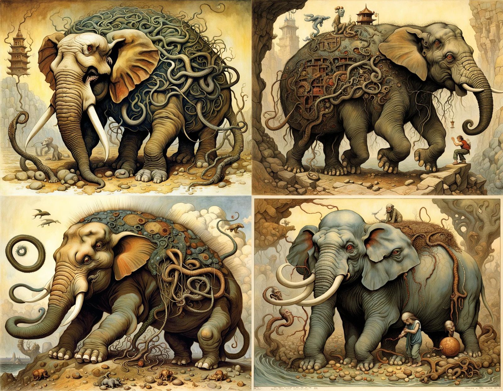 Grotesque Hybrid Monster in Surreal Horror Style