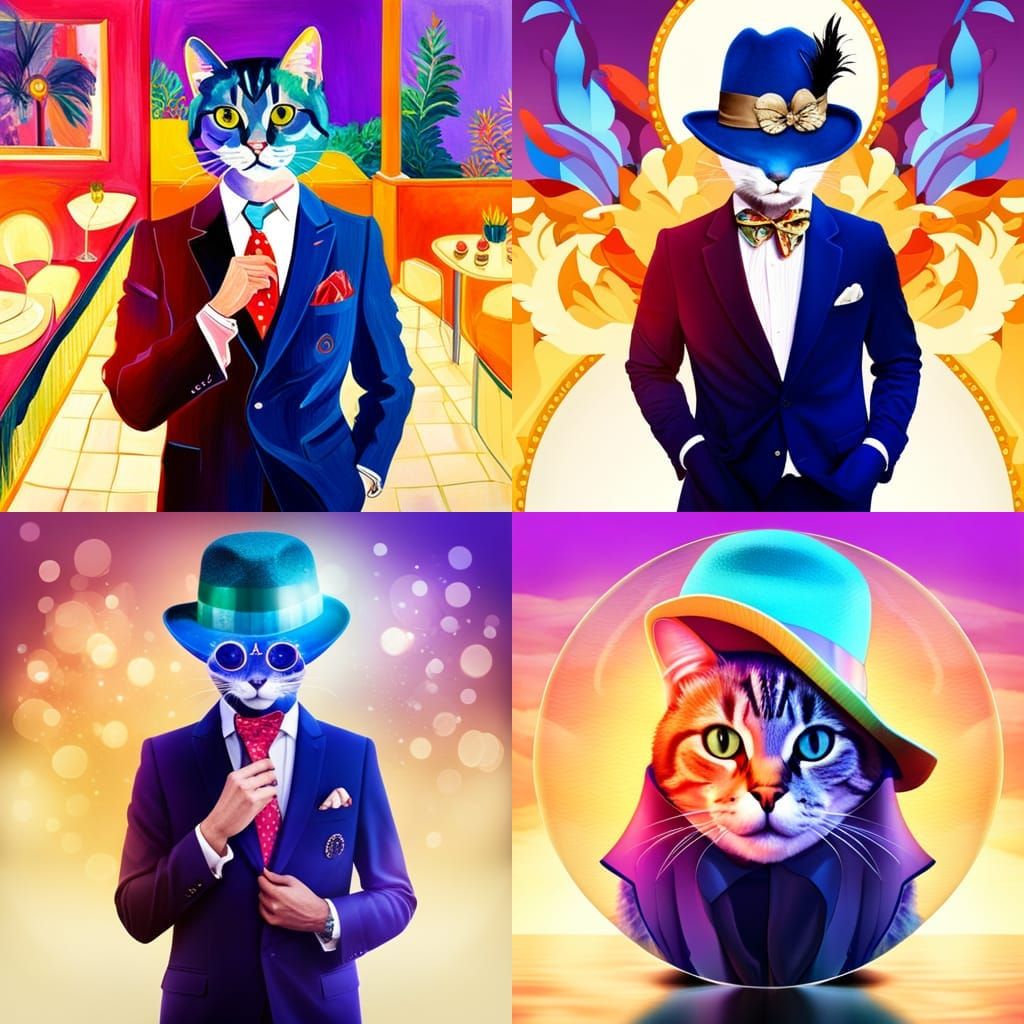 Anthropomorphic Cat at Party in Maximalist Style
