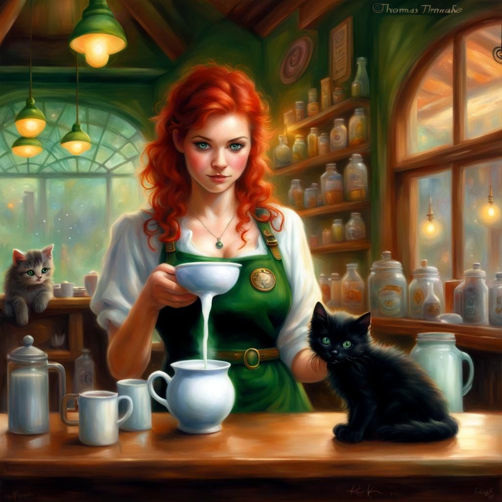 Mystic Barista and Kitten in Coffee Shop