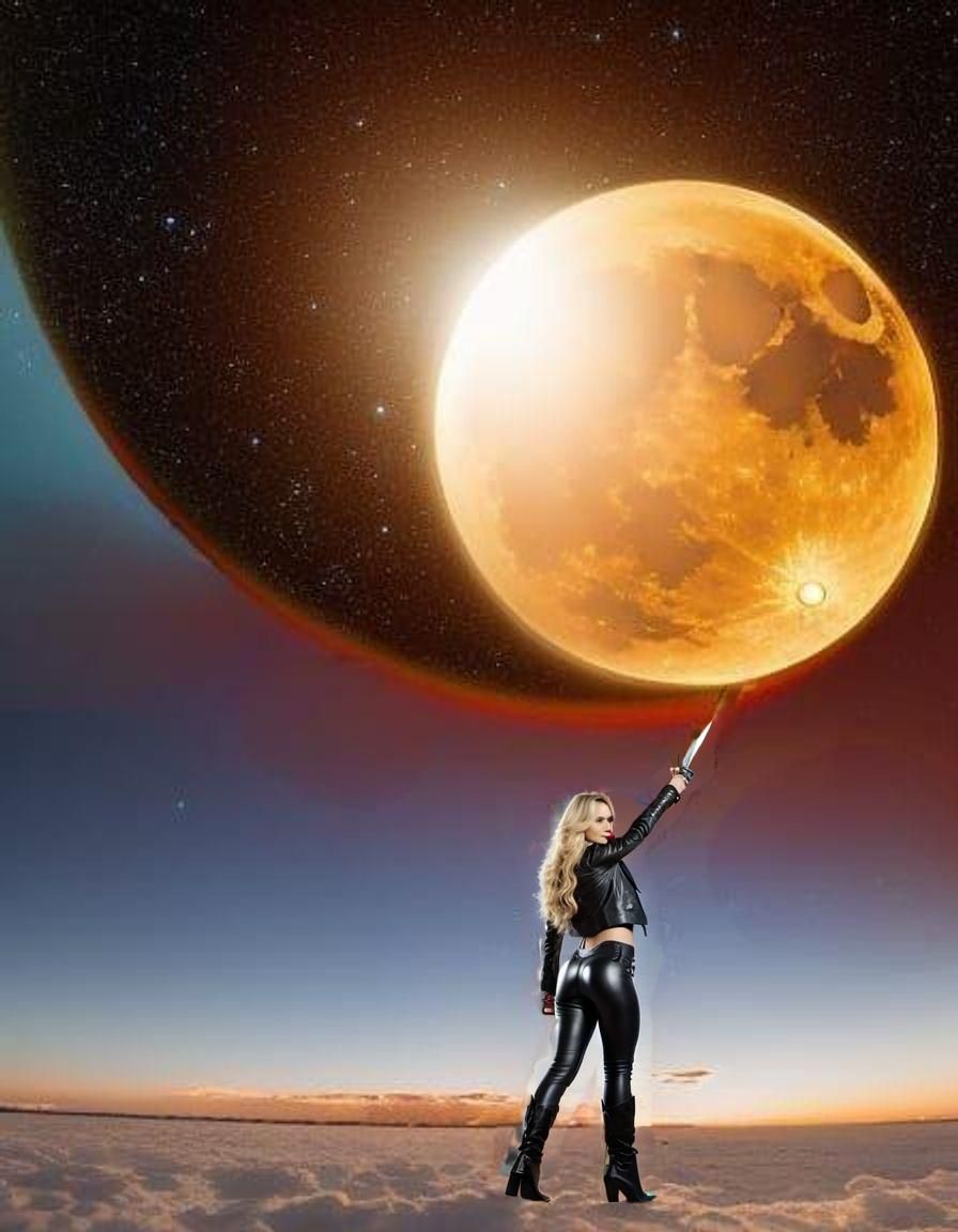 Blonde Woman with Dagger in Leather and Boots