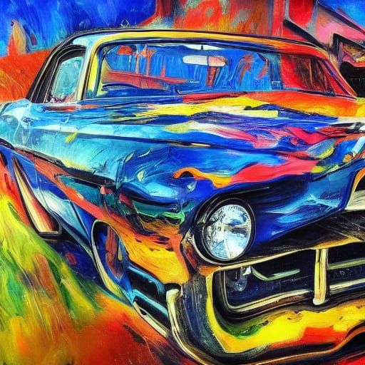 Classic Dodge Muscle Car in Expressionist Style
