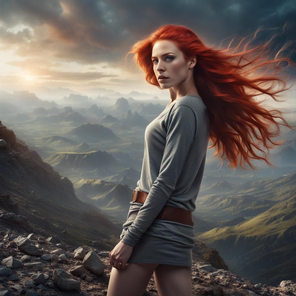 Redhead on Windy Mountain at Dawn: Digital Painting