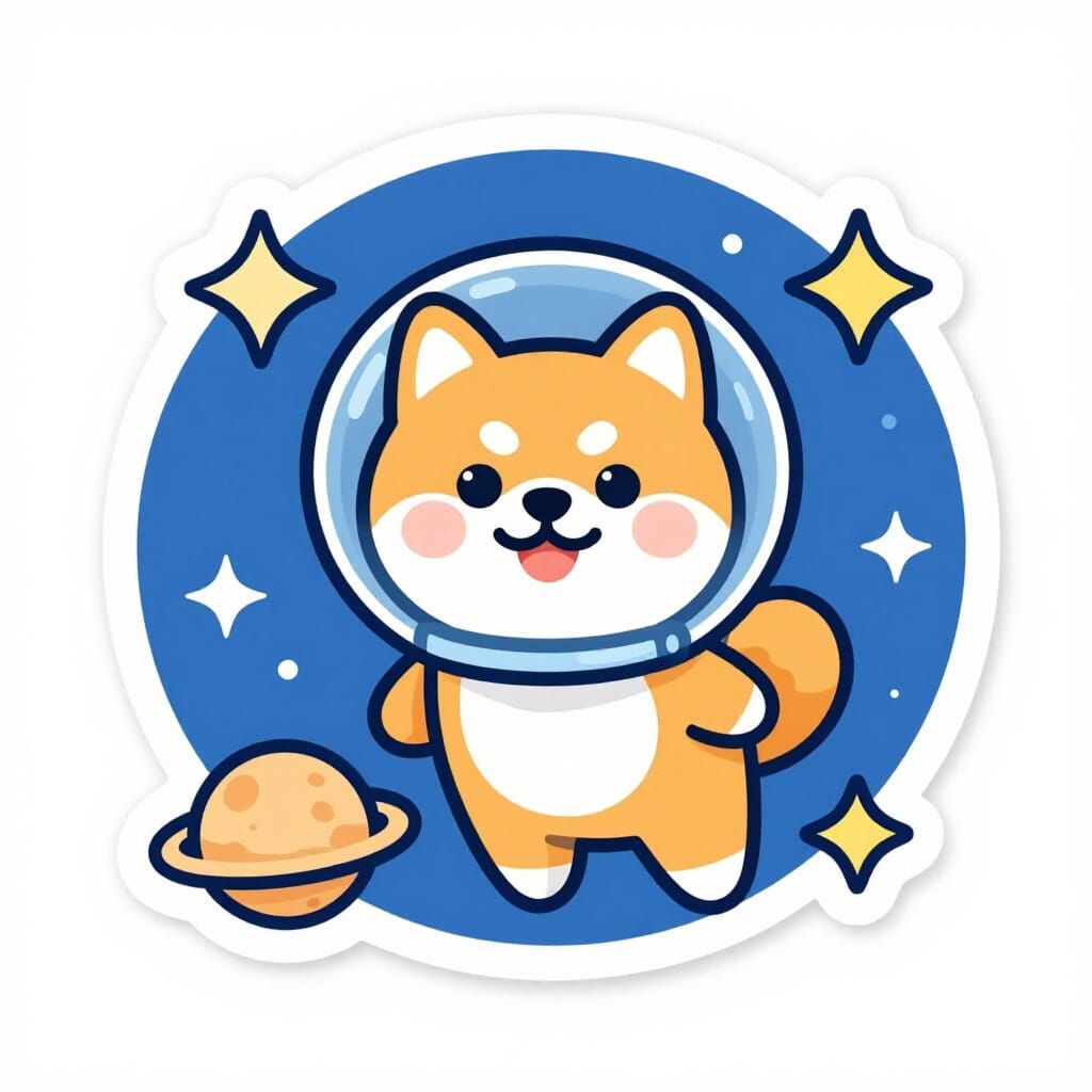 Cute Shiba Inu in Space Sticker Design