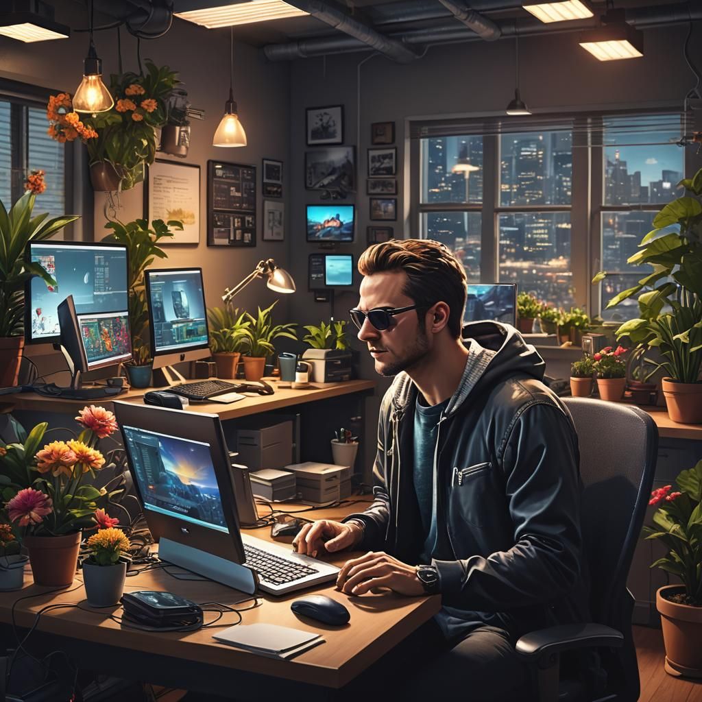 Software Developer at Workstation in Hyperrealistic Style