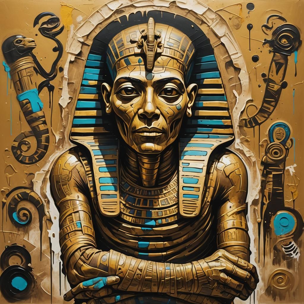 Egyptian Mummy Graffiti Art in Acrylic and Oil