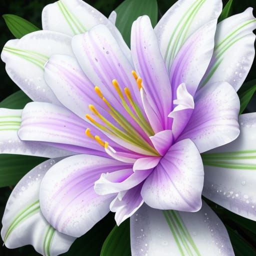 Intricate Lilac Lily with Dew Drops