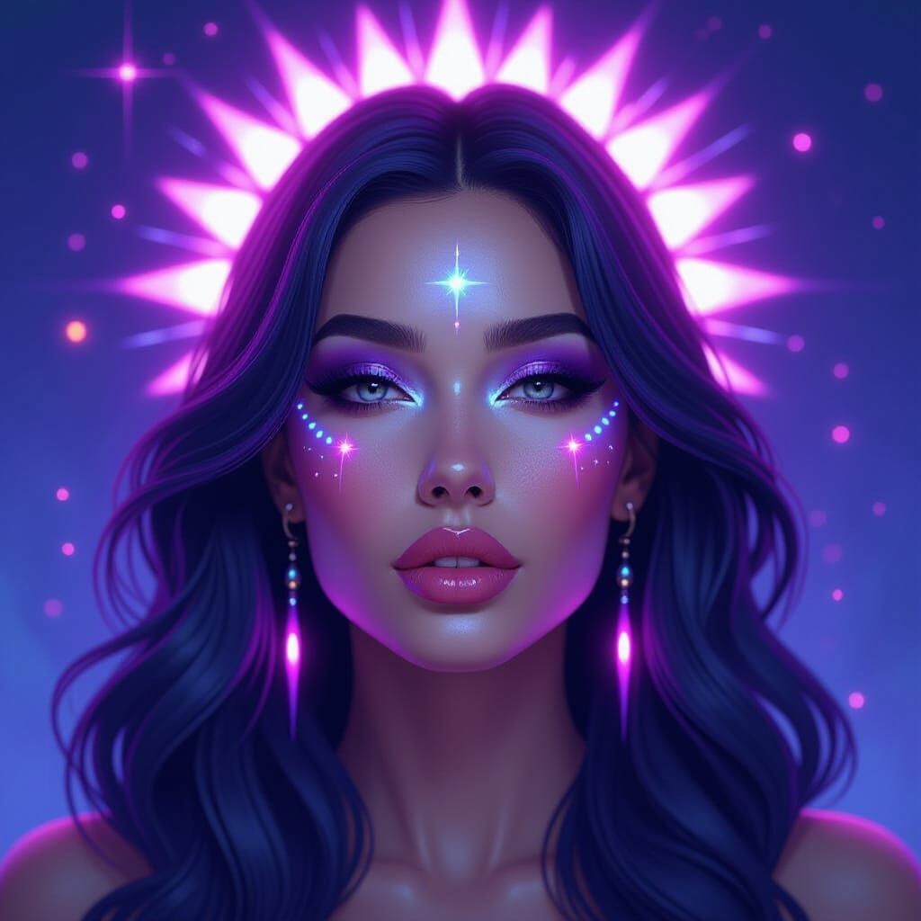 Goddess Face Dissolving in Vibrant Colors