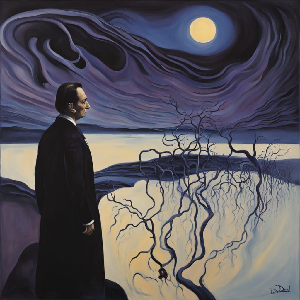 Surreal Night Sky Confrontation by Shadowy Figure