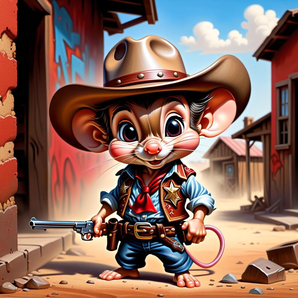 Chibi Fievel Mousekewitz as Western Sheriff in Graffiti Art