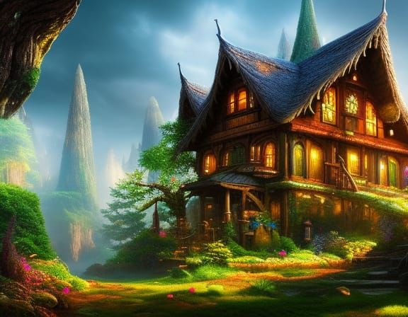 Enchanted Fairytale Forest with Mushroom House
