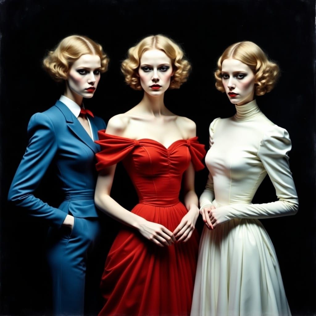 Three Blonde Girls in Elegant Attire