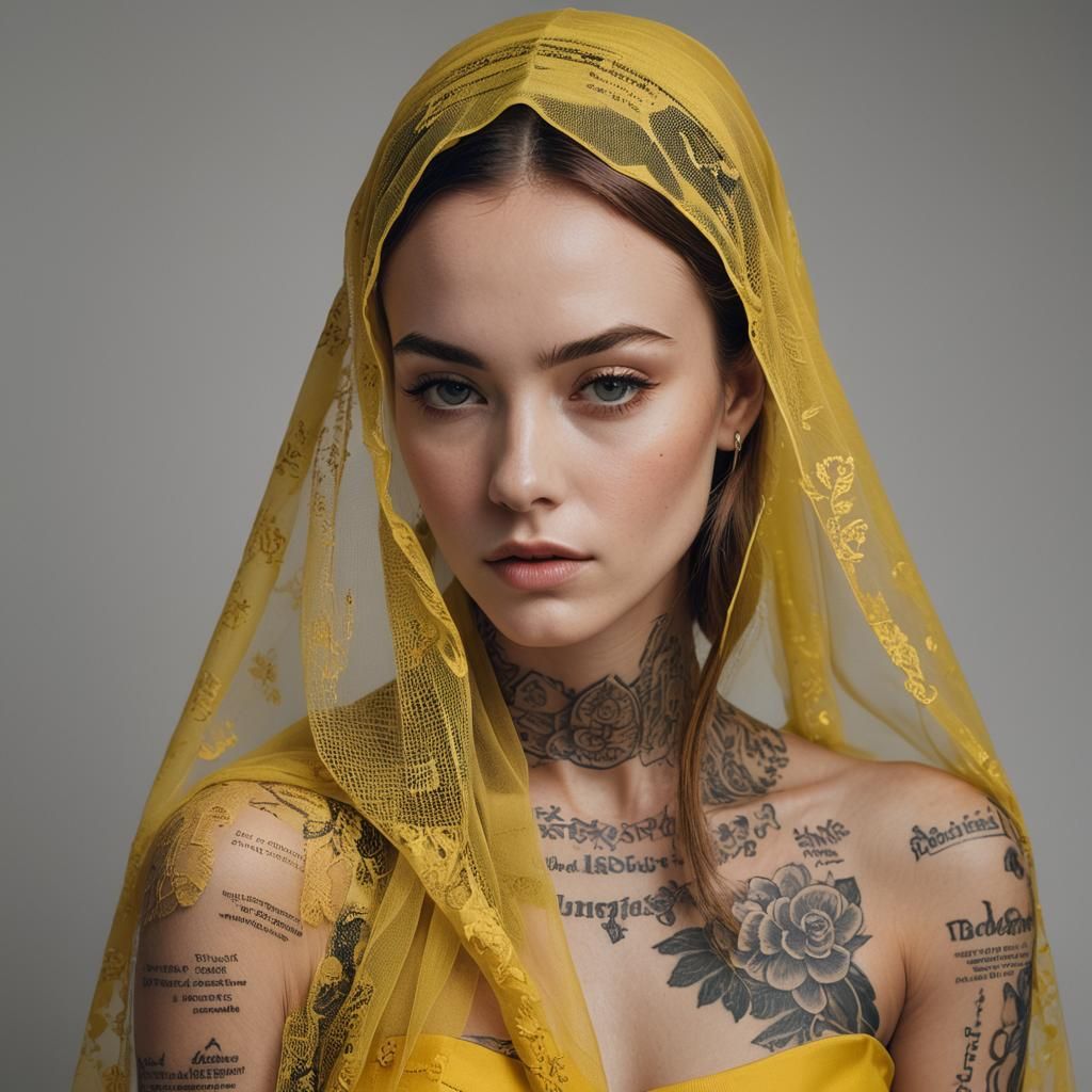 Word Art Female Portrait with Minimalist Tattoos