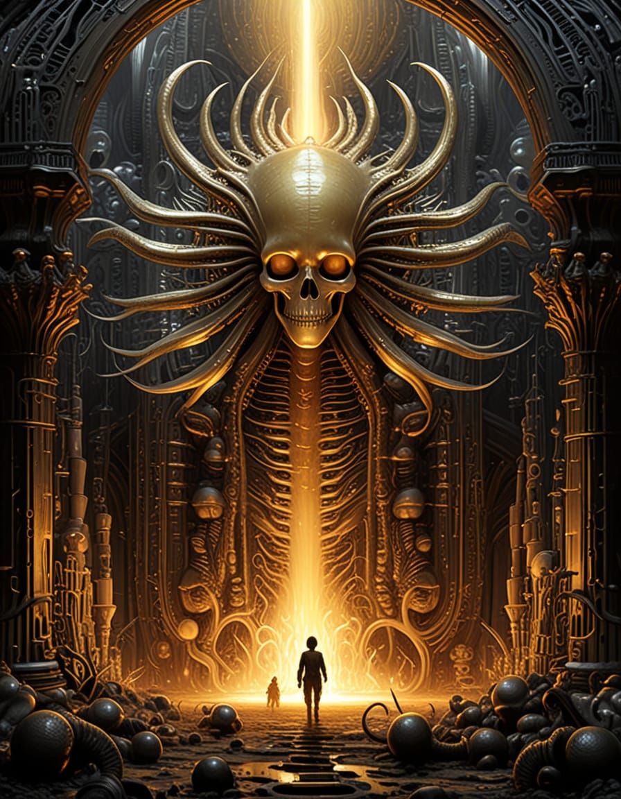 Dark Surrealistic Landscape Erupts in Vibrant Golden Hour