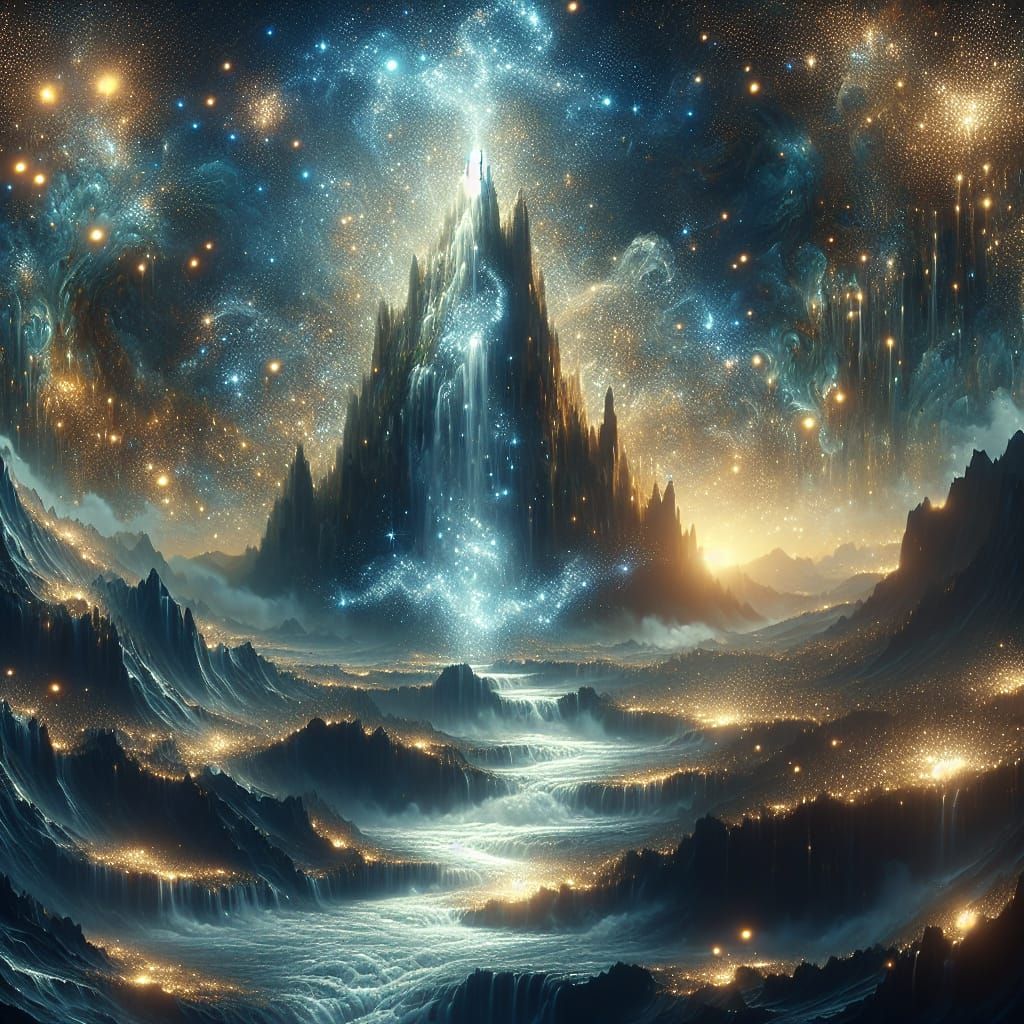 Galactic Waterfall Digital Matte Painting in Ethereal Style