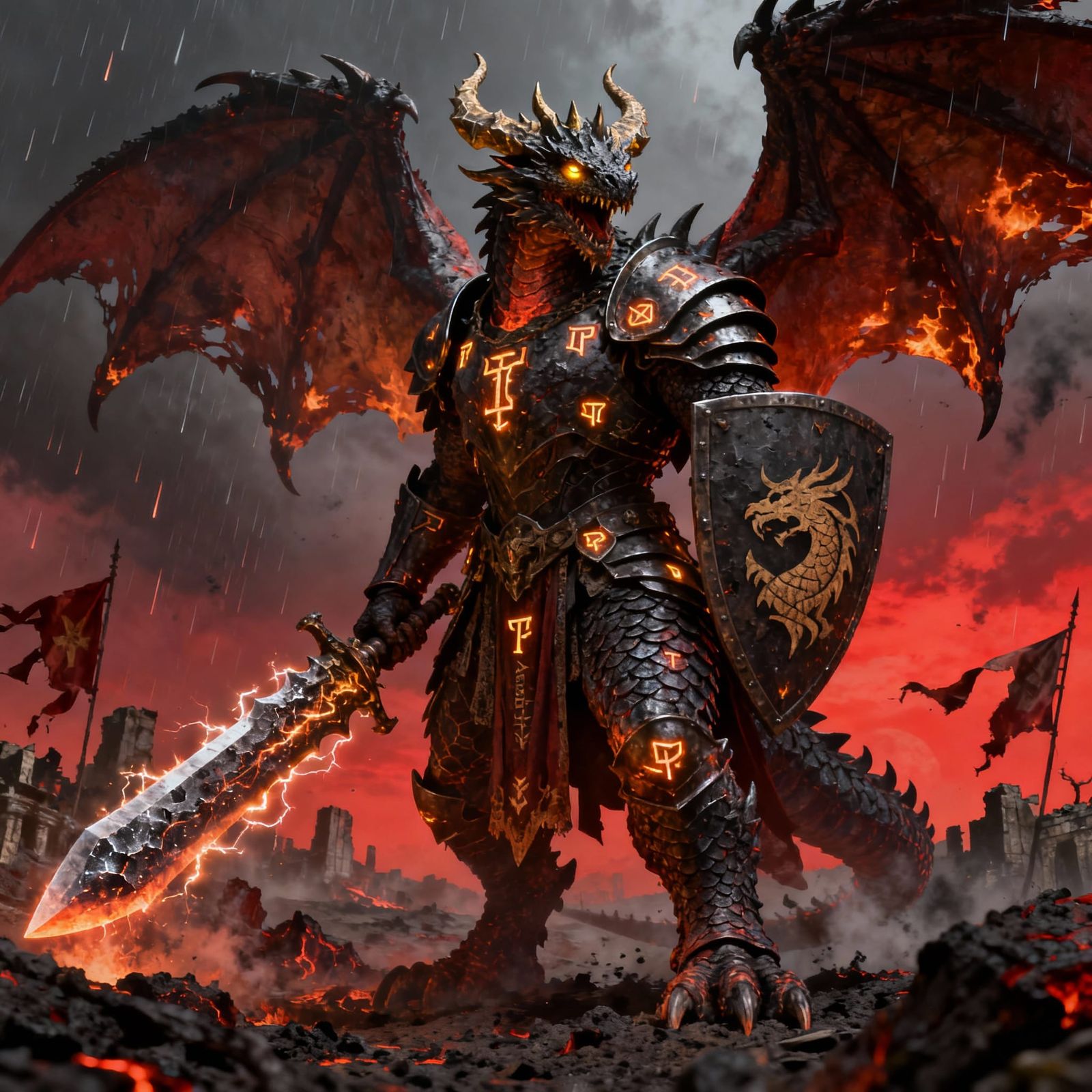 Vaeronth the Ashbound: Dragon Knight in Dark Fantasy Style