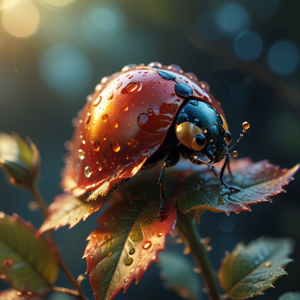 Hyper-Realistic Ladybird on Rose Petal