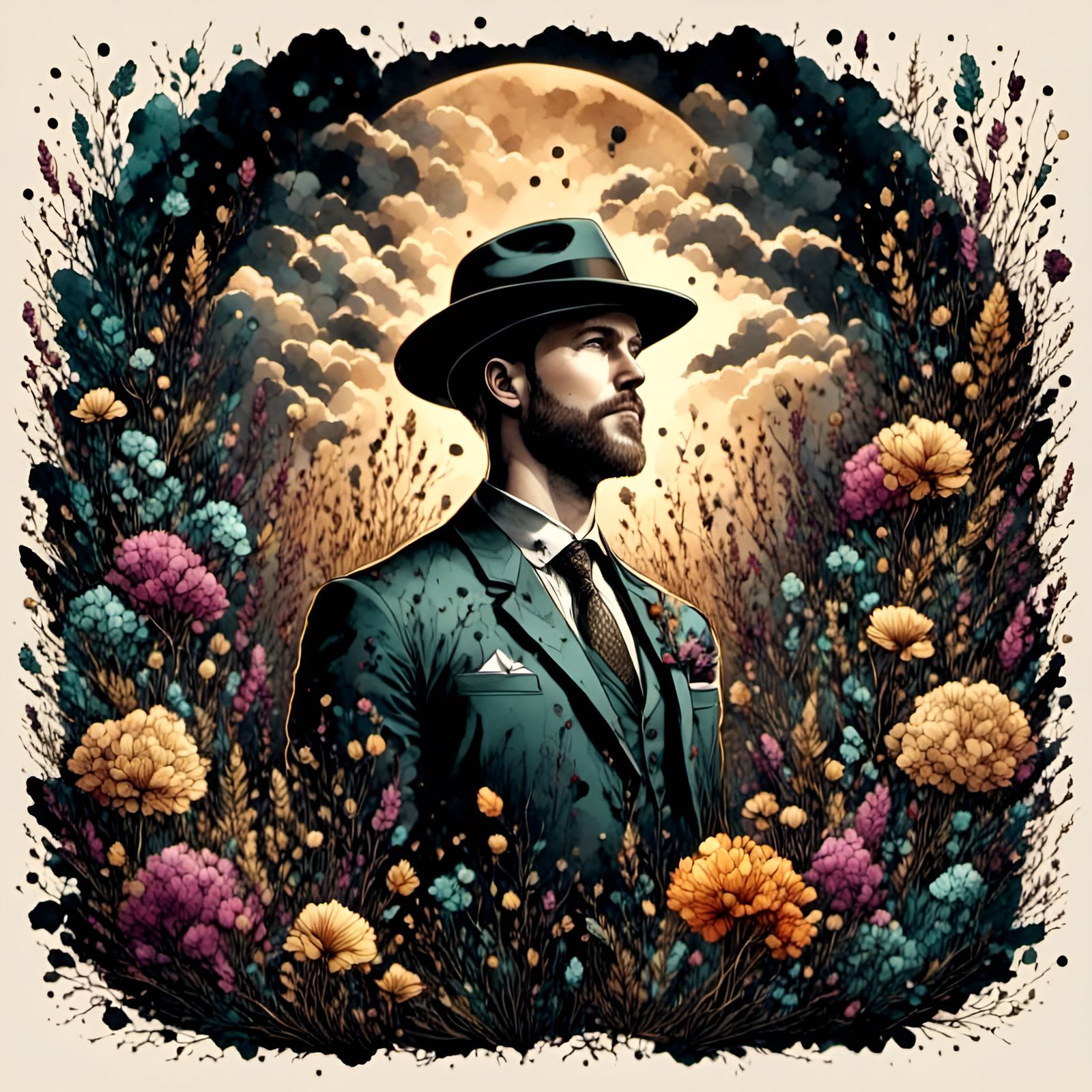 Glitching Landscapes in Watercolor and Ink Style