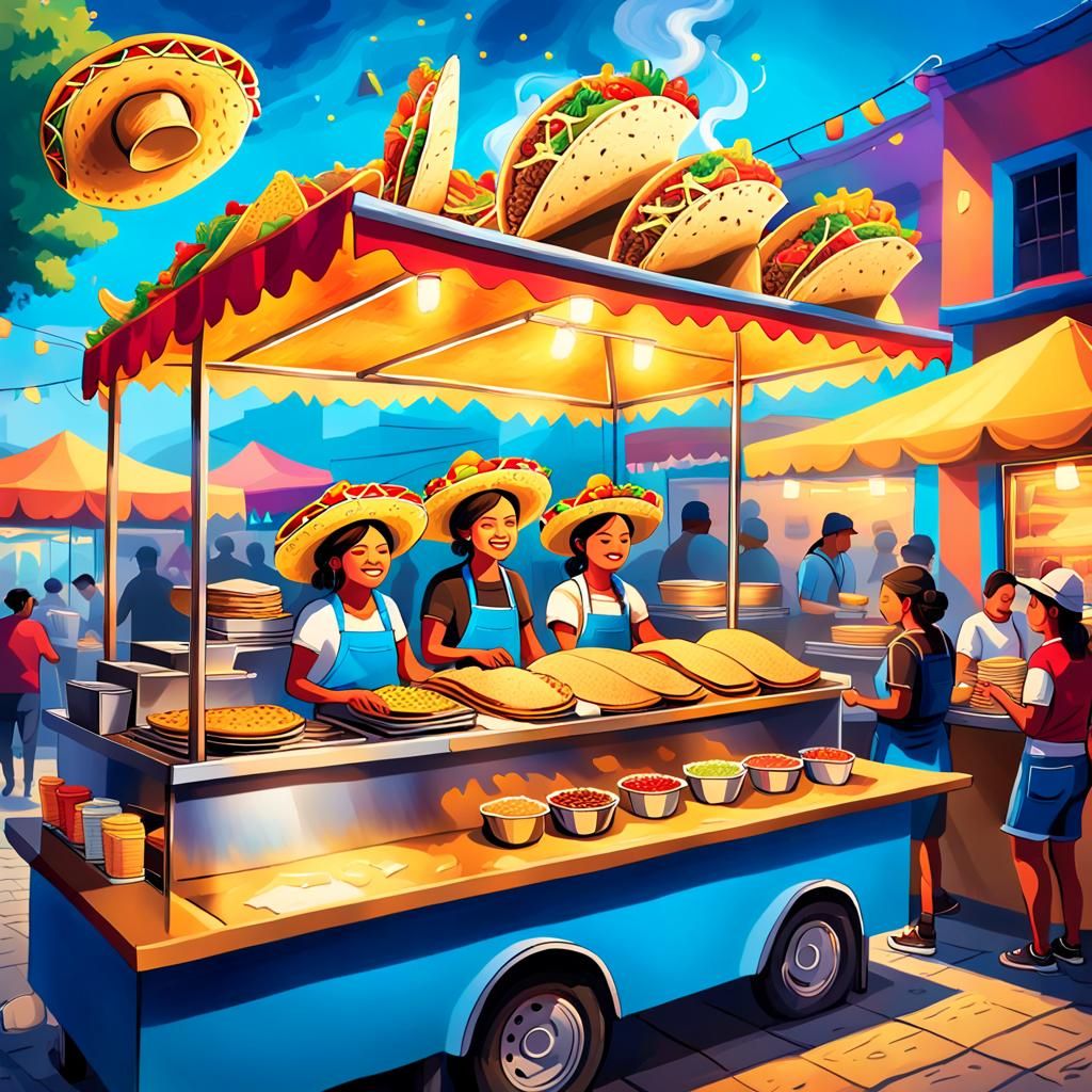 Lively Taco Stand in Vibrant Street Food Art