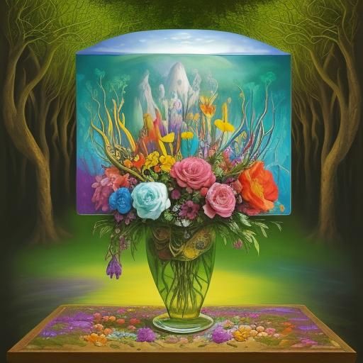 Surreal Flowers in Vase, Salvador Dali Style