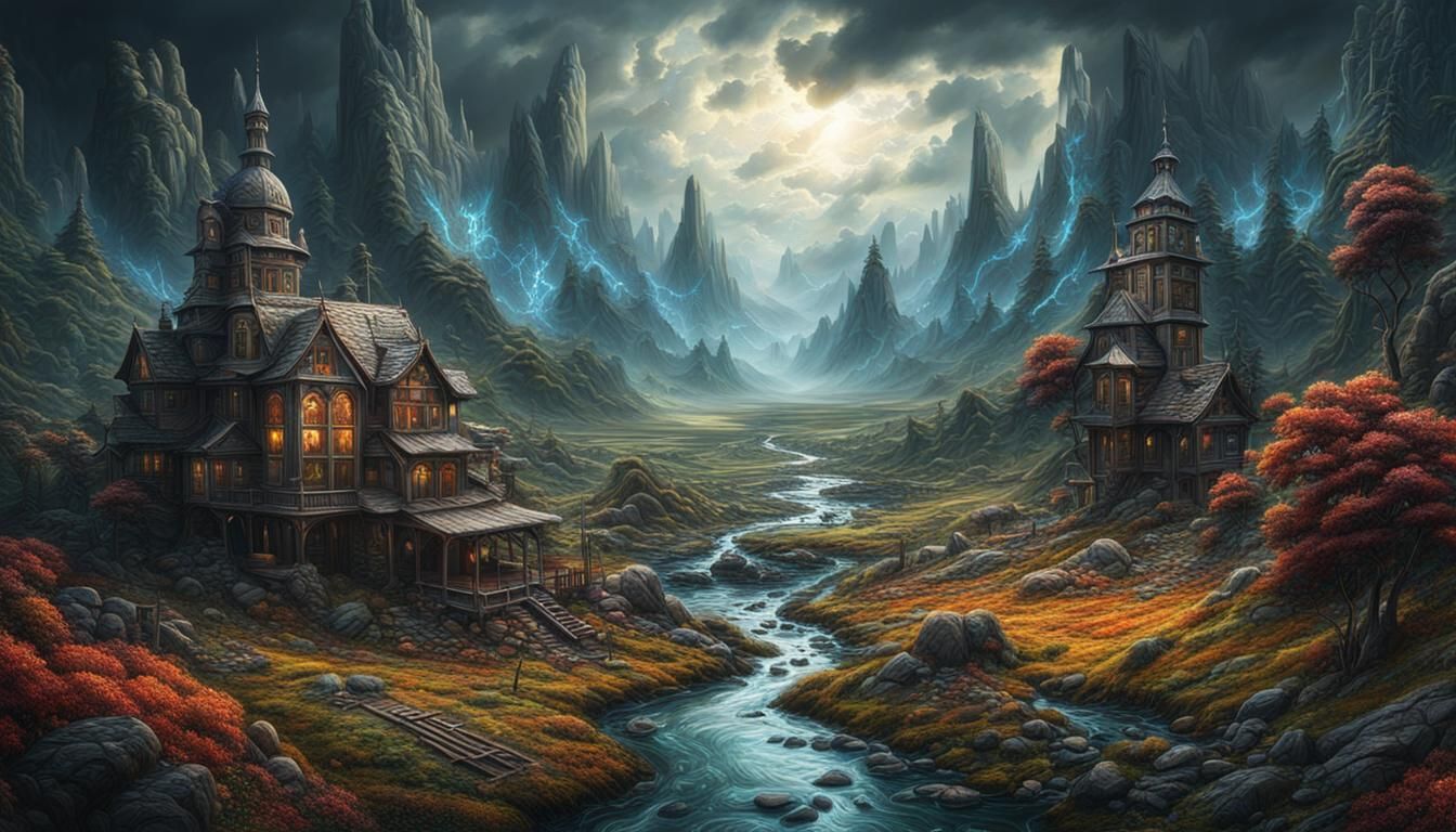 Detailed Abstract Countryside Scene in 3D