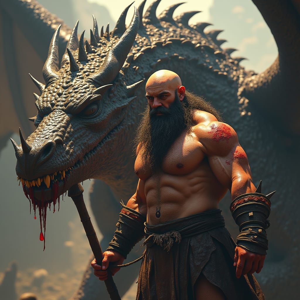 Triumphant Barbarian Berserker with Dragon Corpse