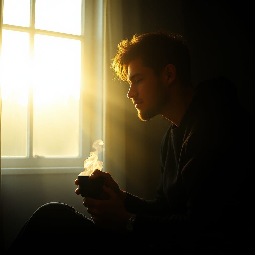 Serene Morning Coffee in Cinematic Light