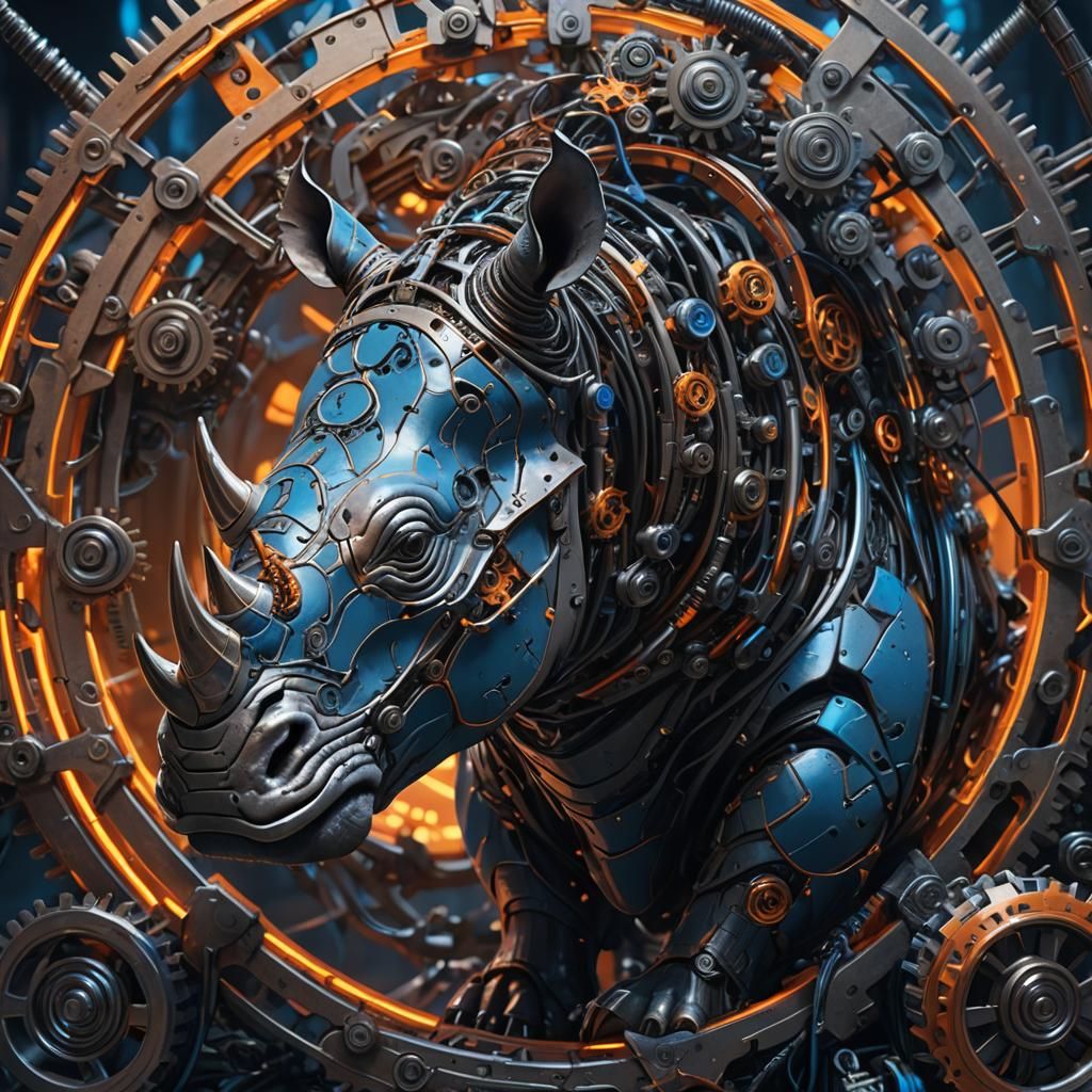 Cyborg Rhino in Gears: Digital Matte Painting