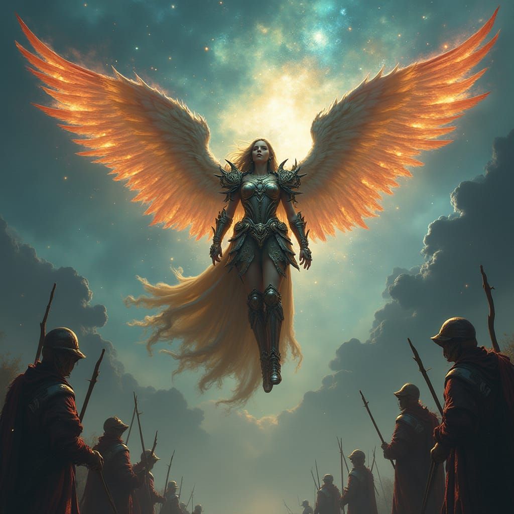 Valkyrie Ascending to Valhalla in Dark Fantasy Style