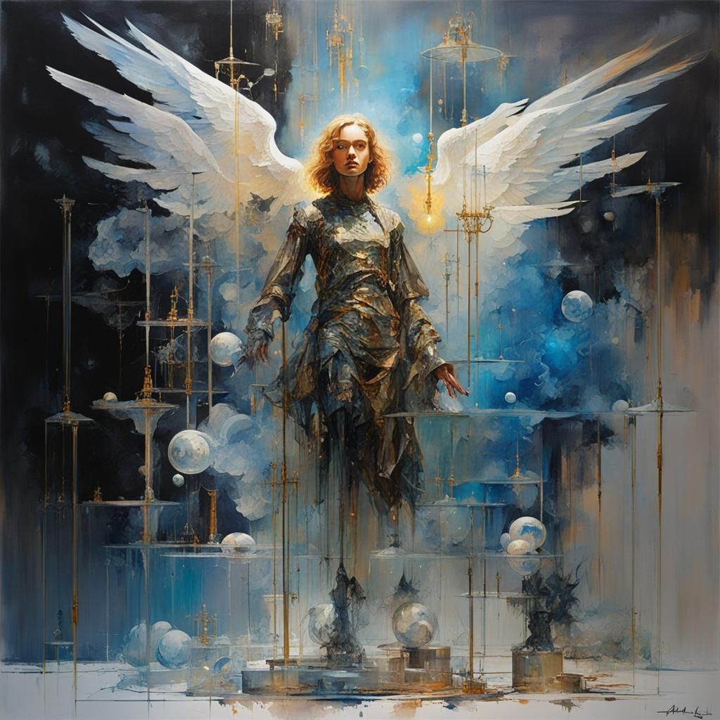 Angel in Glass: Maximalist Futuristic Acrylic Art