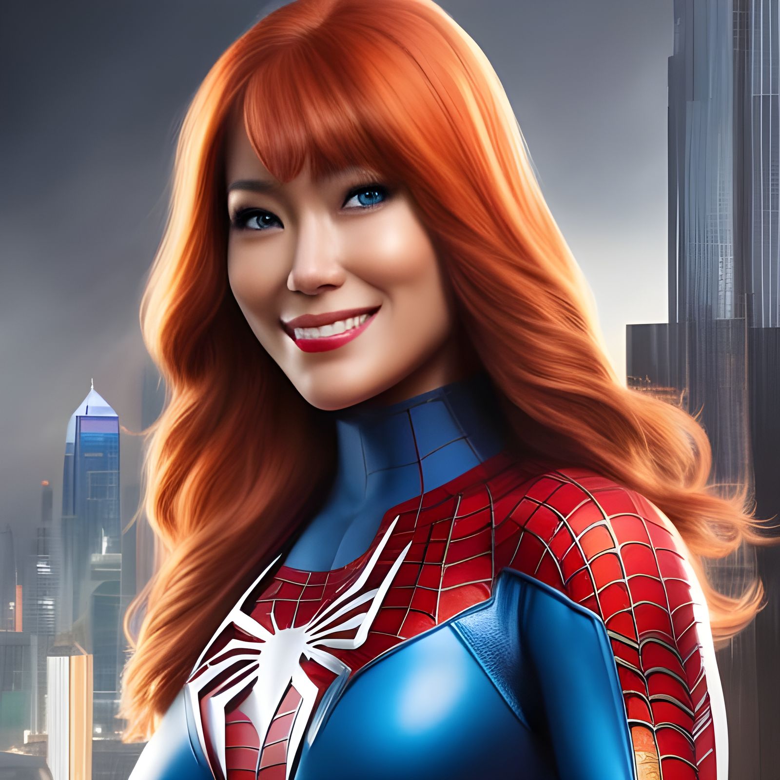 Mary Jane as Spiderwoman: Hyperrealistic Marvel Portrait