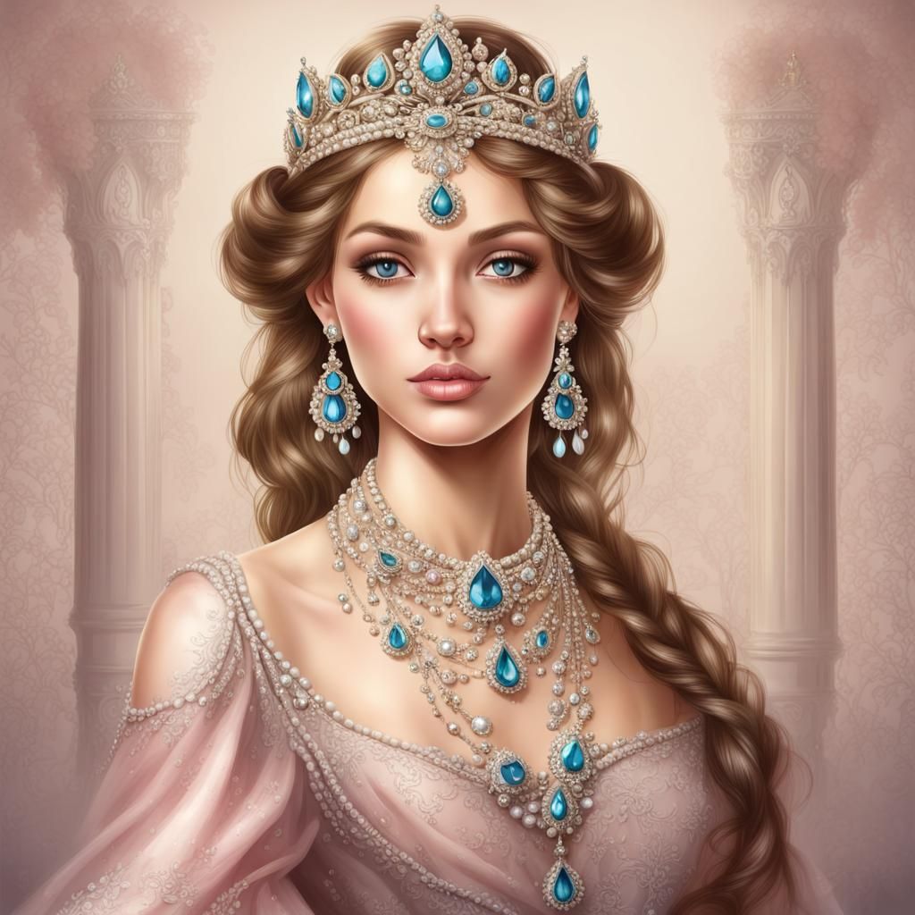 Jeweled Princess: Hyperrealistic Digital Rendering
