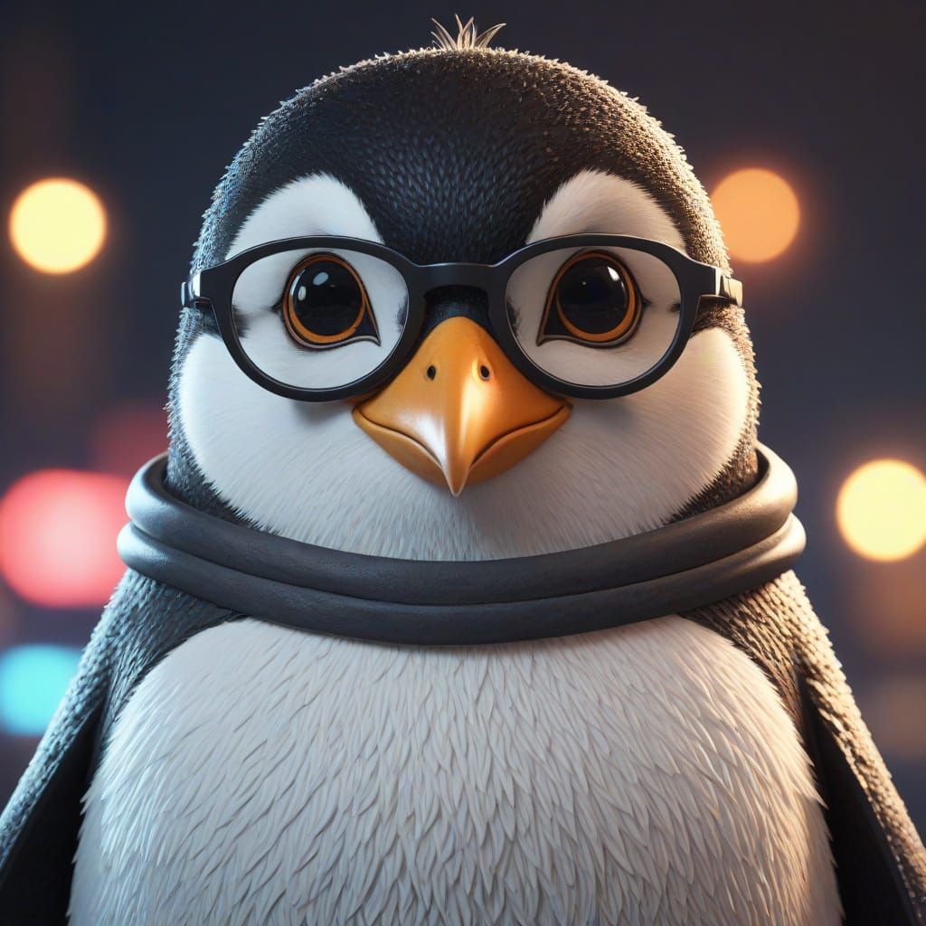 Anime Penguin in Chic Open-Source Attire