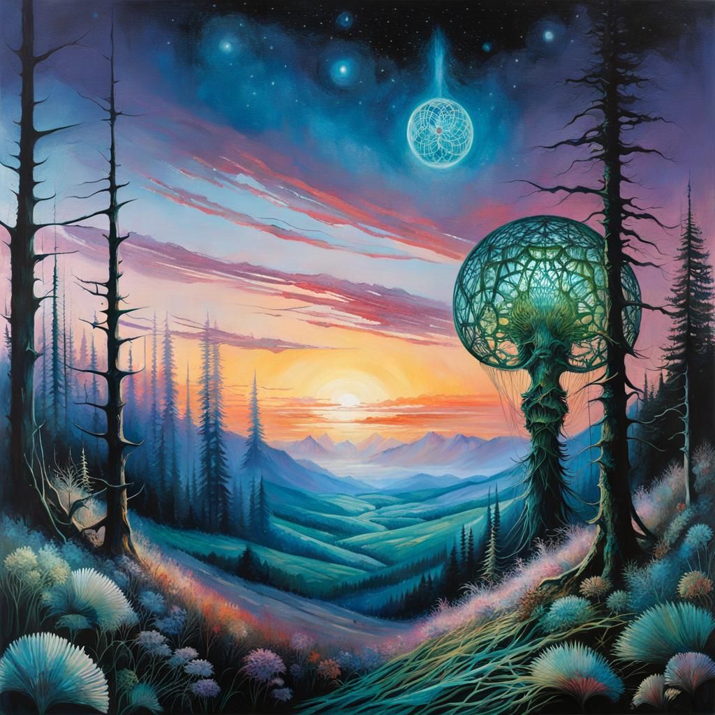 Biomechanical Landscape Art Inspired by Haeckel and Hanson