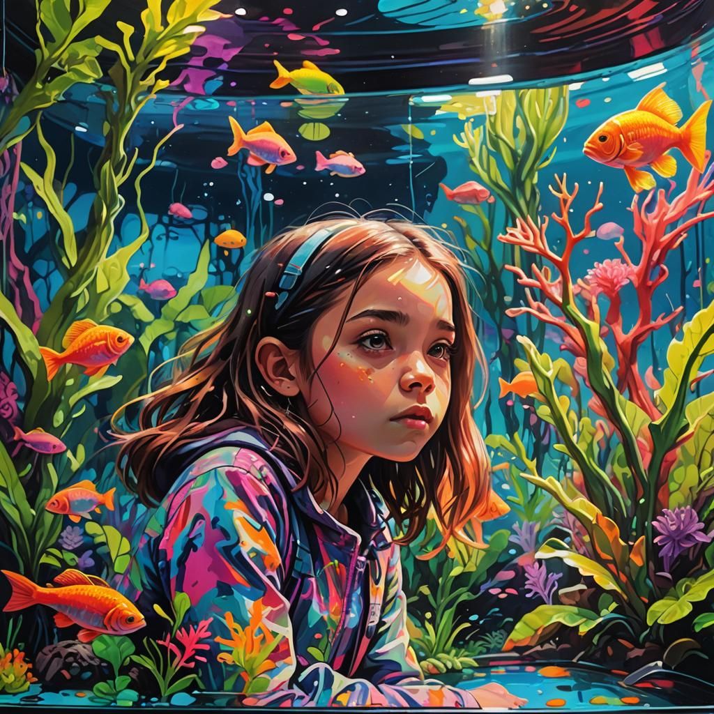 Girl in Fluorescent Fish Tank: Graffiti Art
