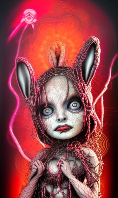 Sci-Fi Horror Shibari Woman with Bunny in Cosmic Ink