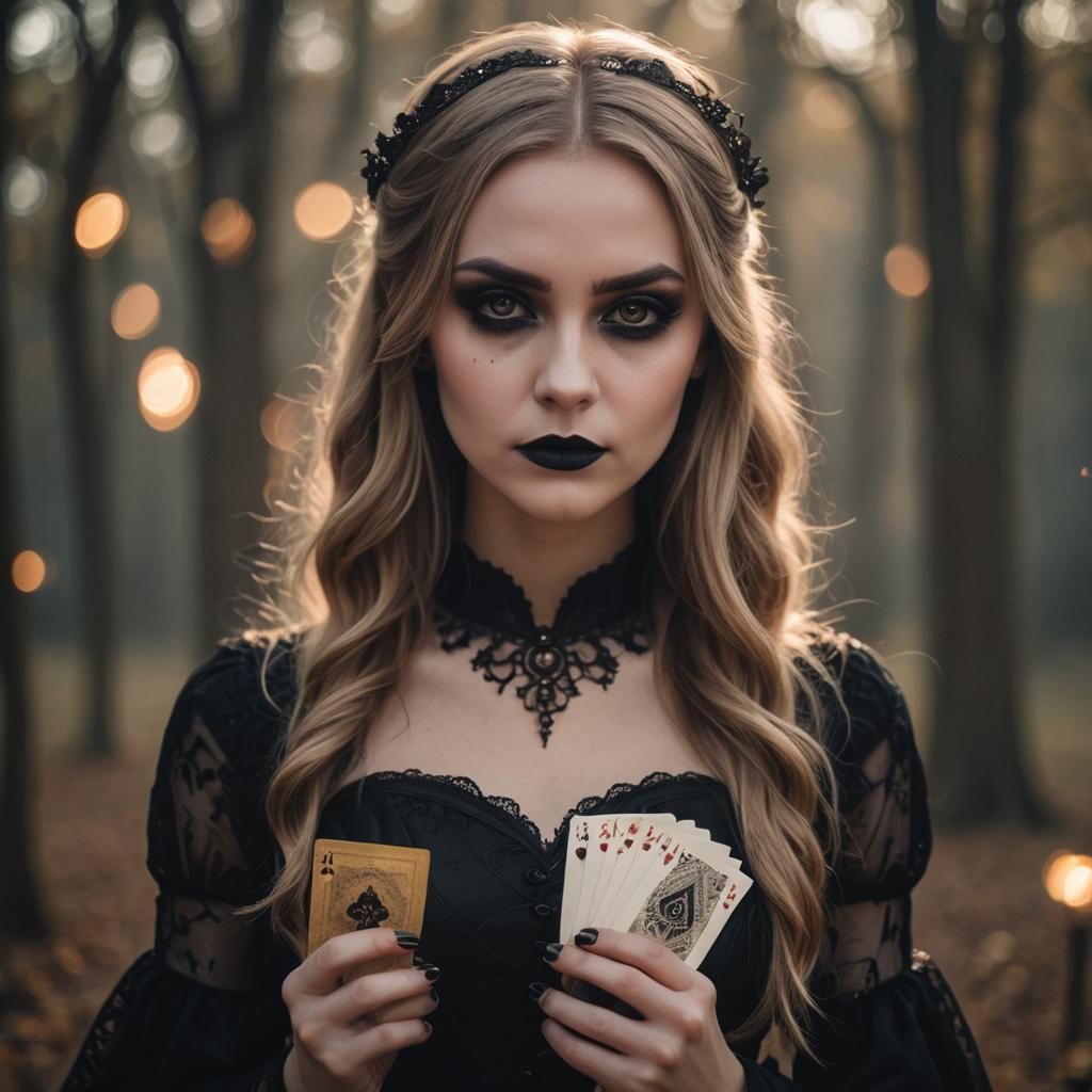 Mystical Gothic Girl Portrait with Cards