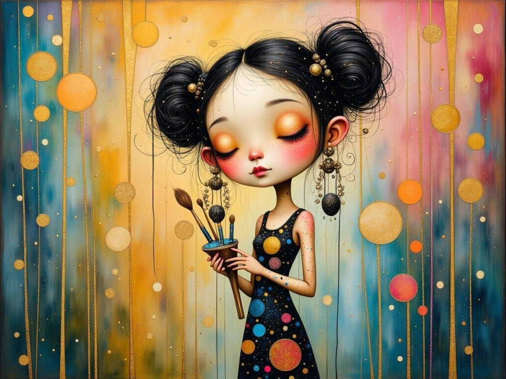 Quirky Artist with Paintbrush Earrings in Watercolor Style