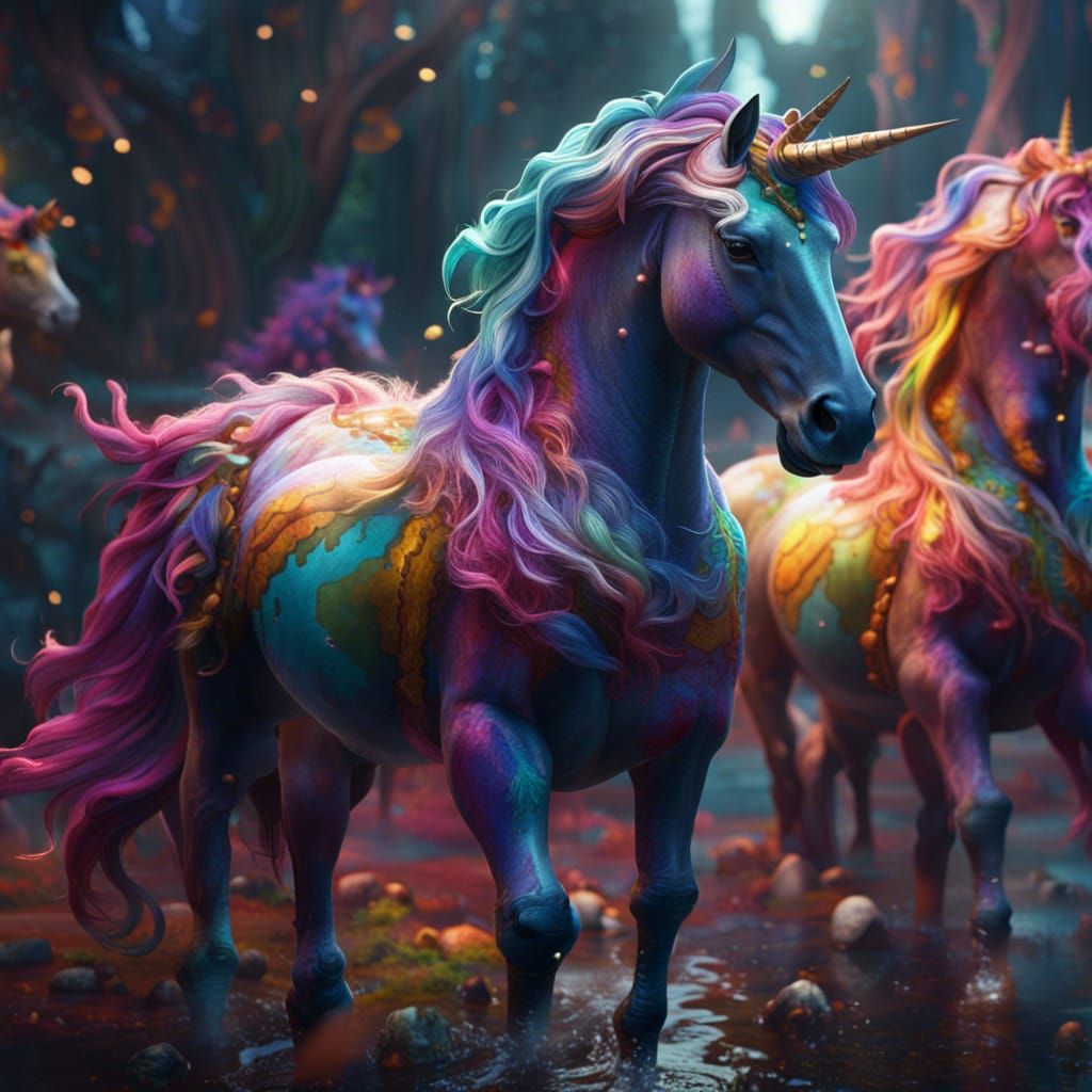 Fantastical Colorful Unicorns in Detailed Digital Painting