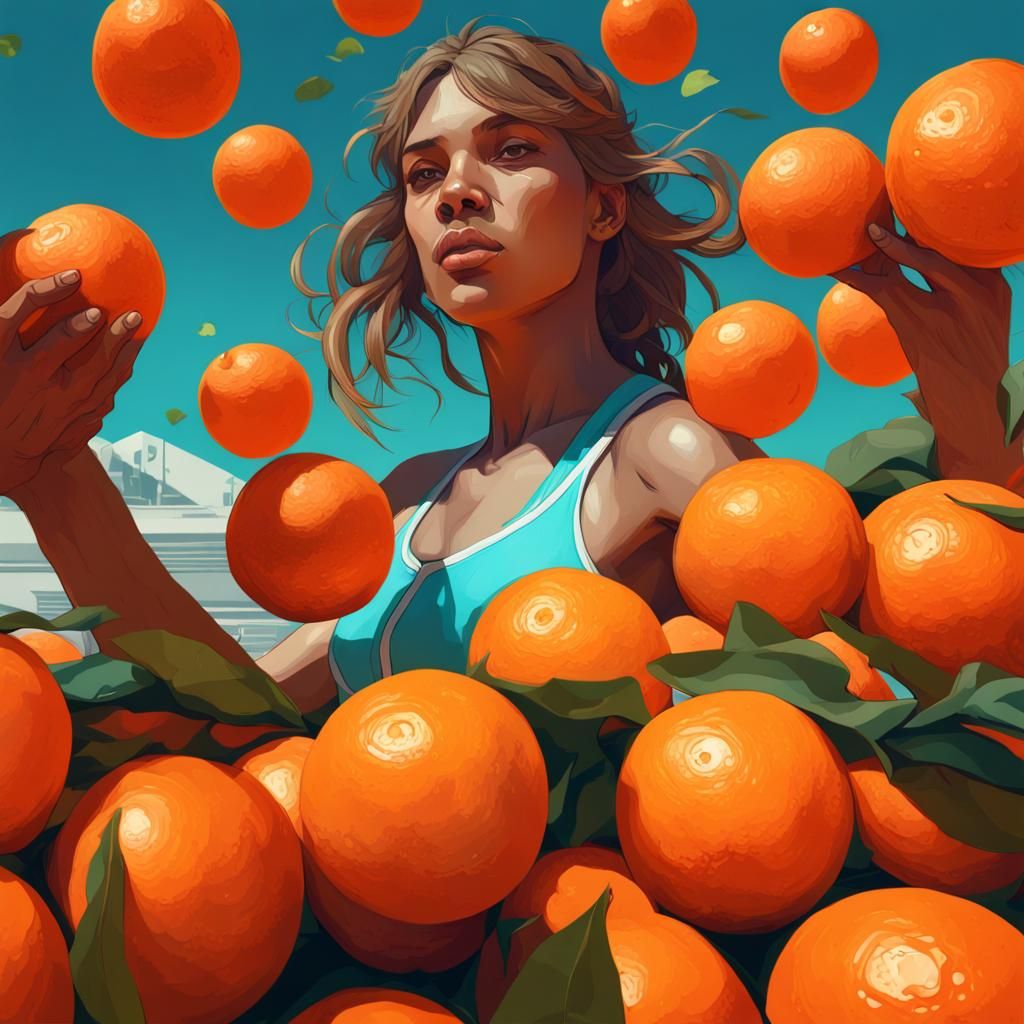 Tennis with Tangerines in Art Nouveau Style