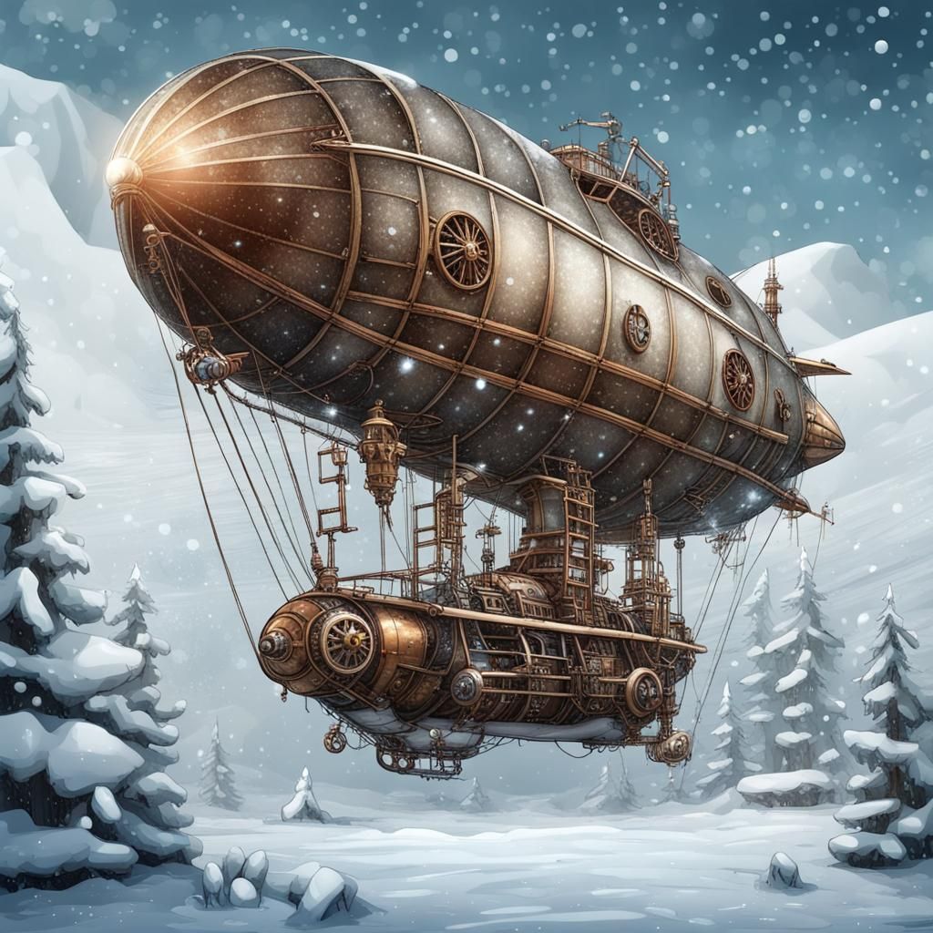Steampunk Airship in Winter Wonderland