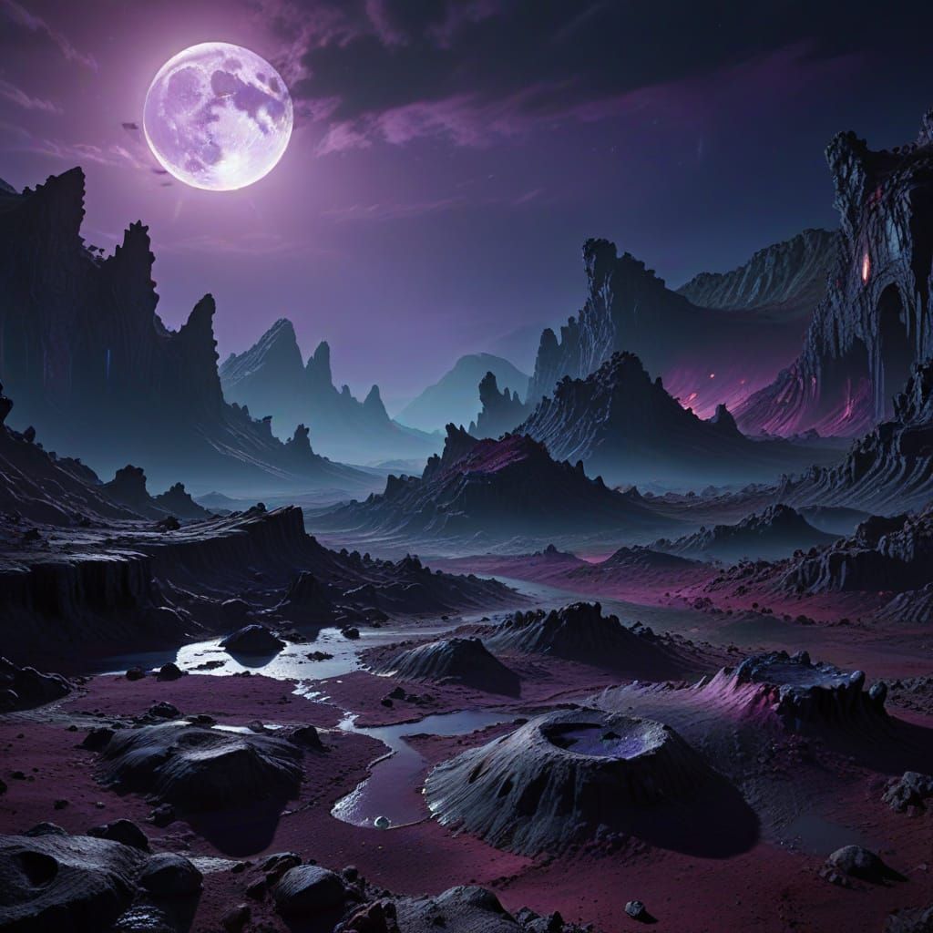Ominous Moonlight on a Dark Fantasy Moonscape