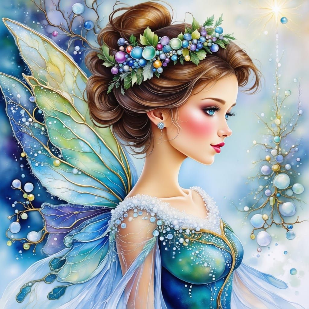 Whimsical Winter Fairy in Oil and Watercolor