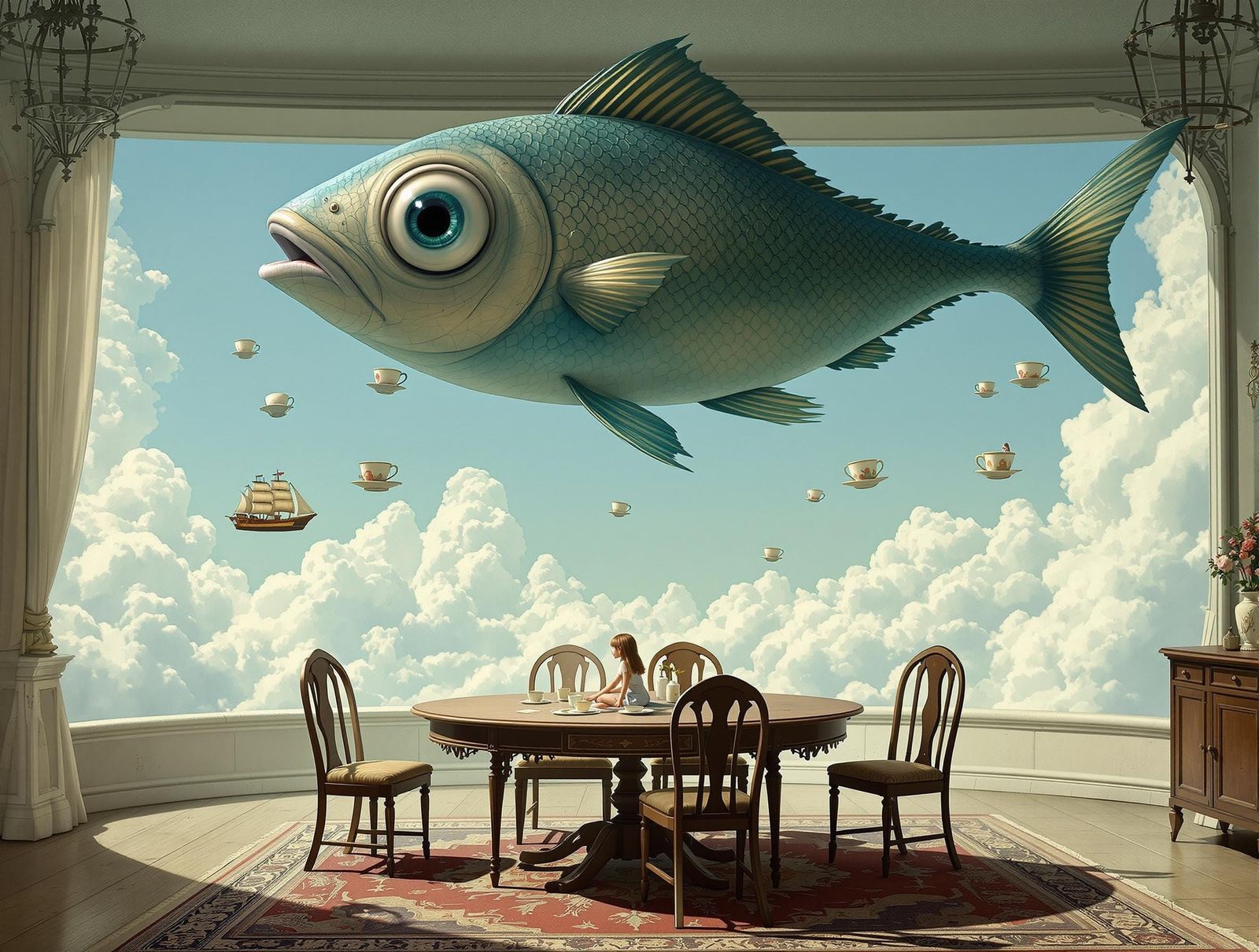 Surreal Steampunk Fish Soars Above Dining Table