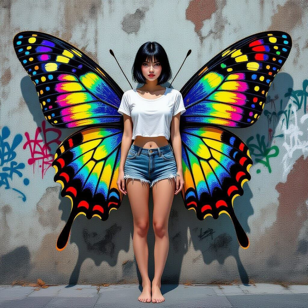 Thai Woman with Iridescent Butterfly Wings