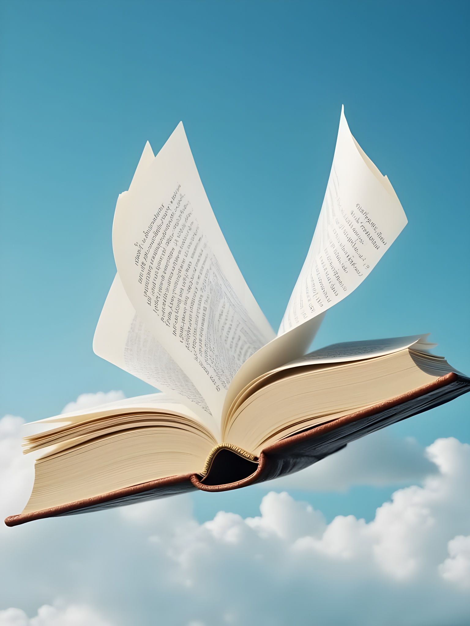 A Realistic Book Drifts in a Celestial Blue Sky