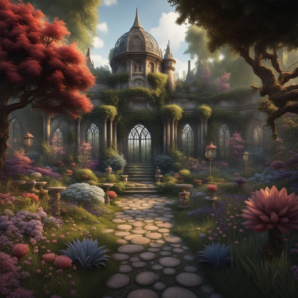 Fantastical Garden Matte Painting in Deep Color