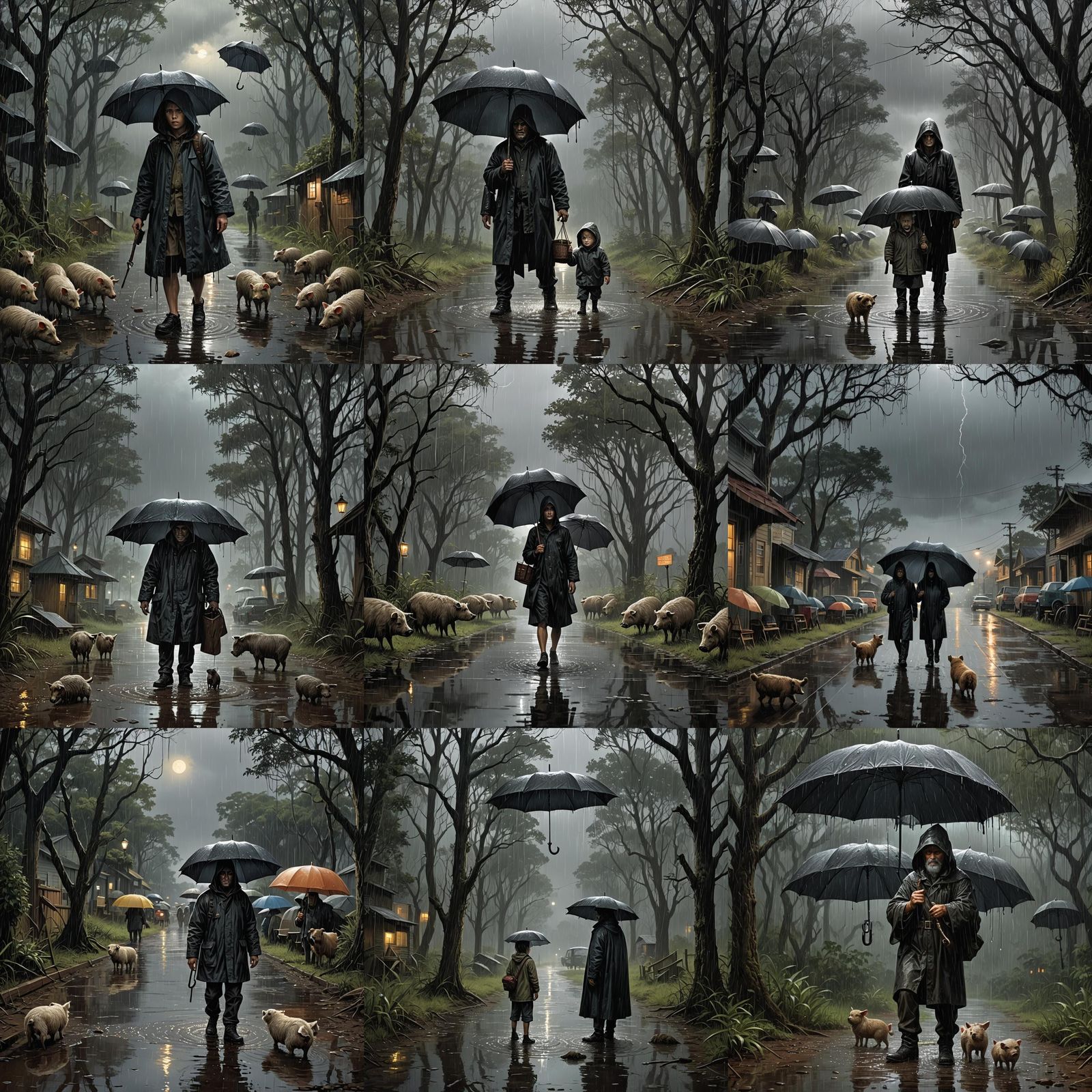 Pearls Rain on Pigs in Melancholy Illustration