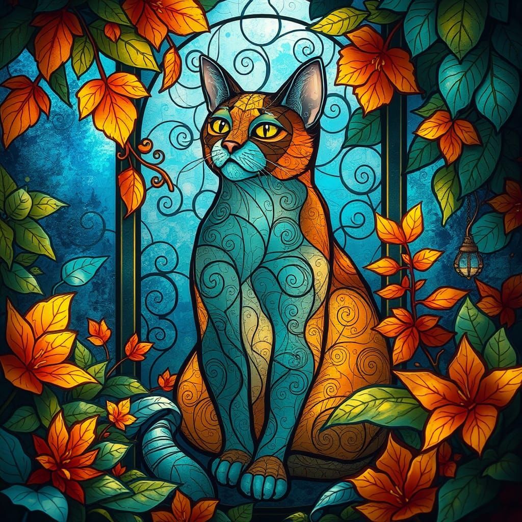 Glass Pane Cat in a Mystical Landscape